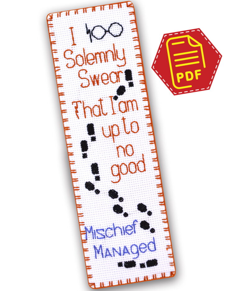 Counted Cross Stitch Pattern of Bookmark ‘Mischief Managed - I Solemnly Swear That I Am Up to No Good’