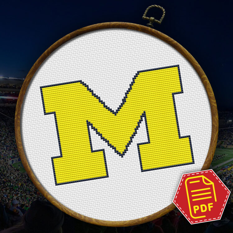 Michigan Wolverines logo counted cross stitch pattern
