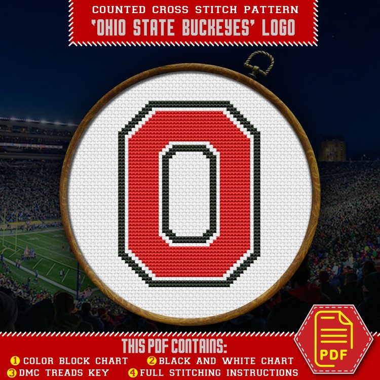 Ohio State Buckeyes logo counted cross stitch pattern title - 03