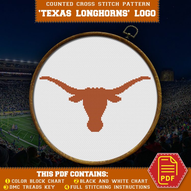 Texas Longhorns Logo Counted Cross Stitch Pattern Title - 03