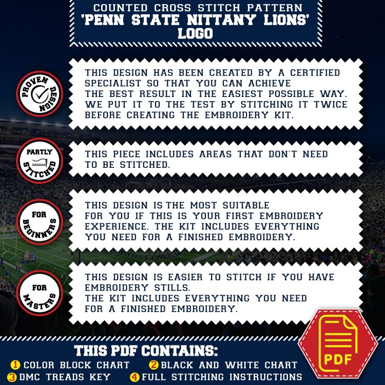 Penn State Nittany Lions logo counted cross stitch pattern embroidery rules - 05