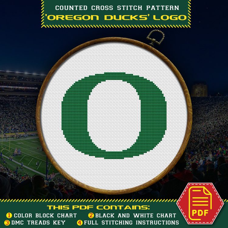 Oregon Ducks logo counted cross stitch pattern title - 03