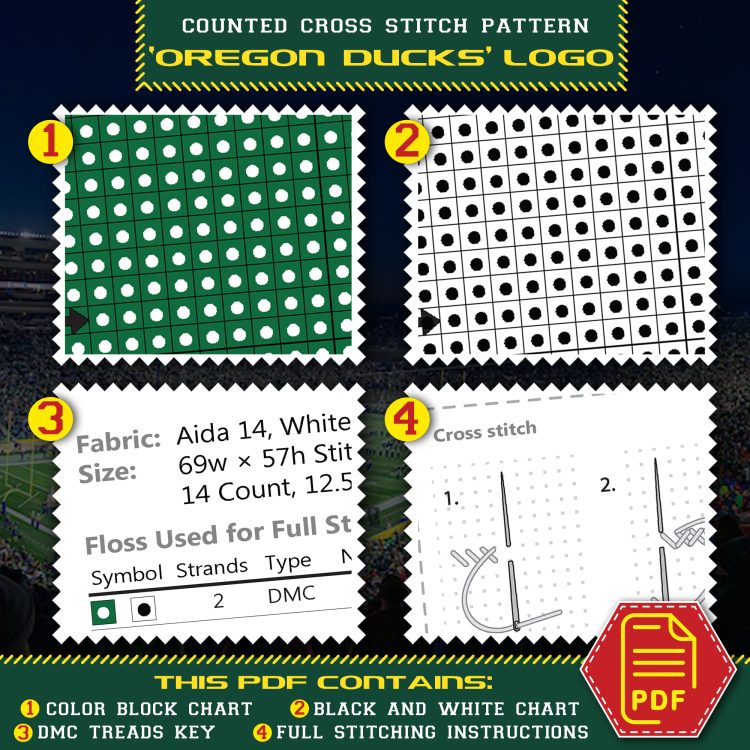 Oregon Ducks logo counted cross stitch pattern block chart - 04
