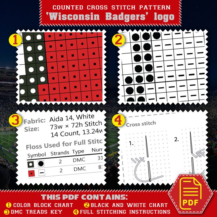 Wisconsin Badgers logo counted cross stitch pattern block chart - 04