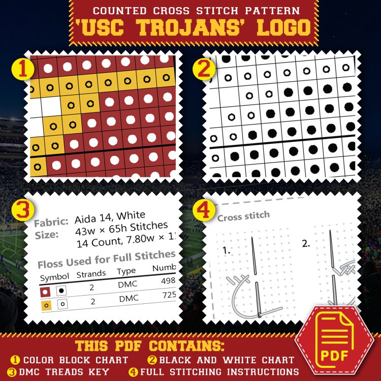 USC Trojans Logo Counted Cross Stitch Pattern Key Chart - 04