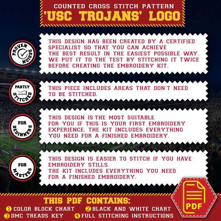 USC Trojans Logo Counted Cross Stitch - Embroidery Rules- 05