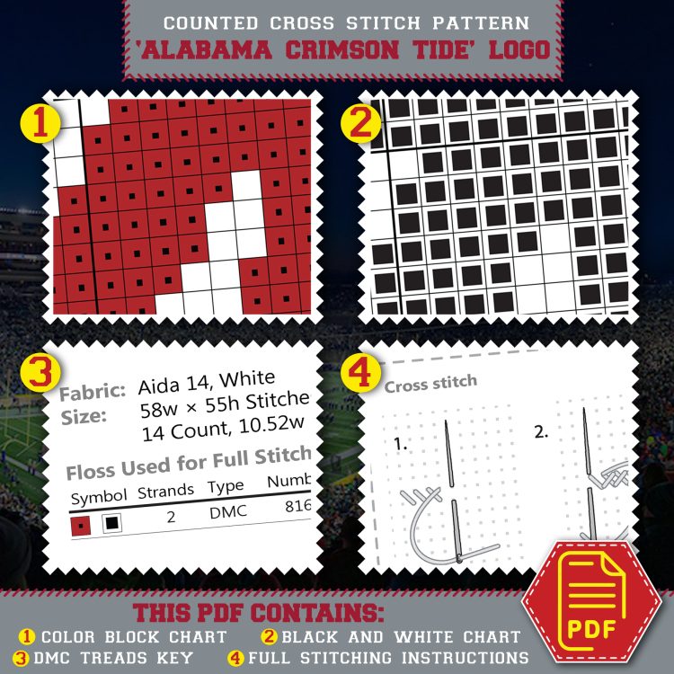 Alabama Crimson Tide Logo cross stitch pattern manual - 04