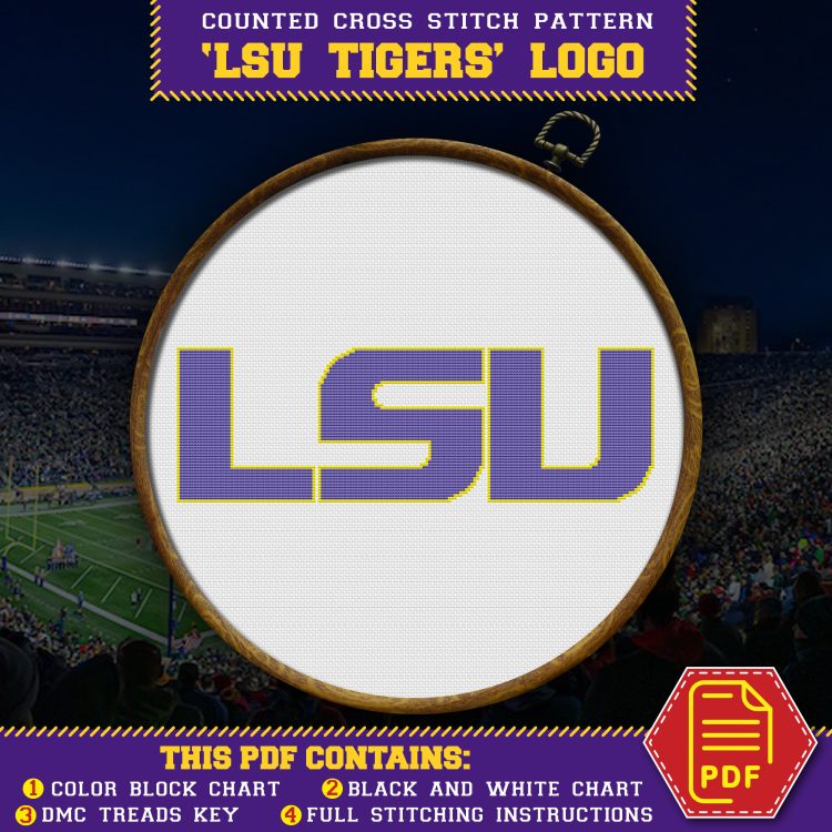 LSU Tigers logo counted cross stitch pattern title - 03
