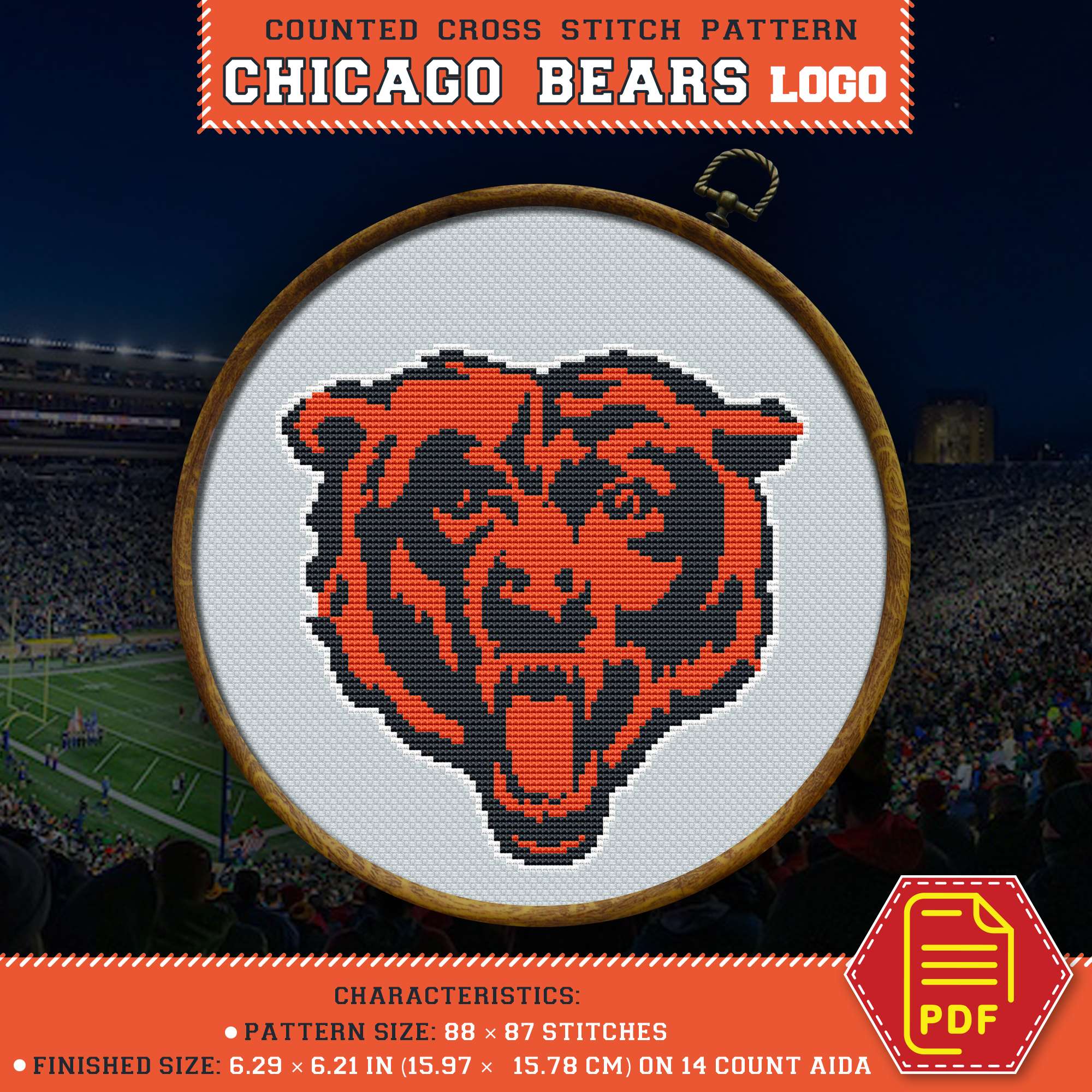 Chicago Bears Emblem DIY Wall Decor - NFL Themed Embroidery