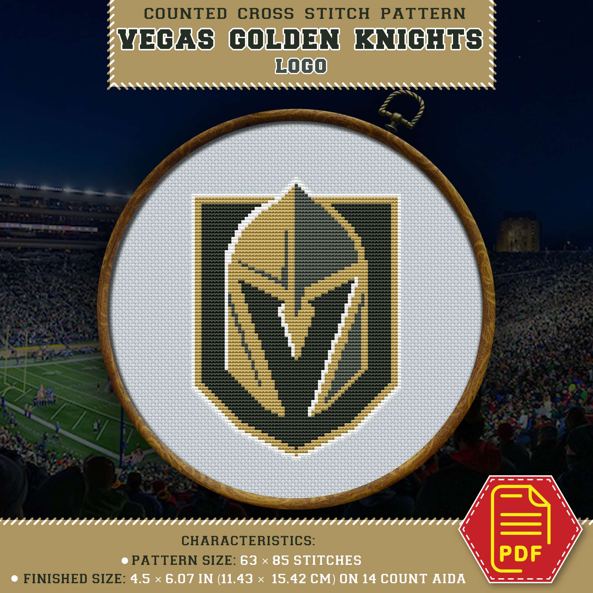 Vegas Golden Knights Insignia DIY Wall Art - Themed Embroidery Design