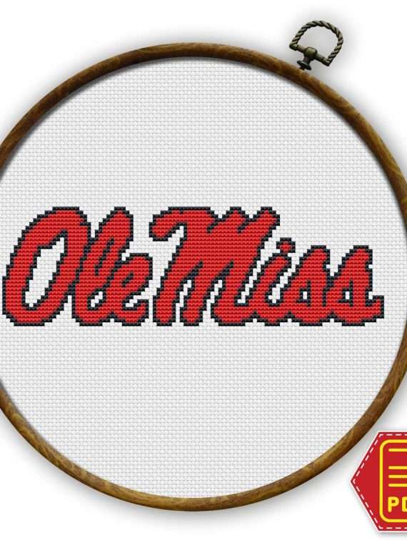 Ole Miss Rebels Logo Counted Cross Stitch Pattern - Download in PDF