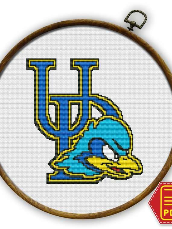Delaware Fightin' Blue Hens - University of Delaware Logo Counted Cross Stitch Pattern