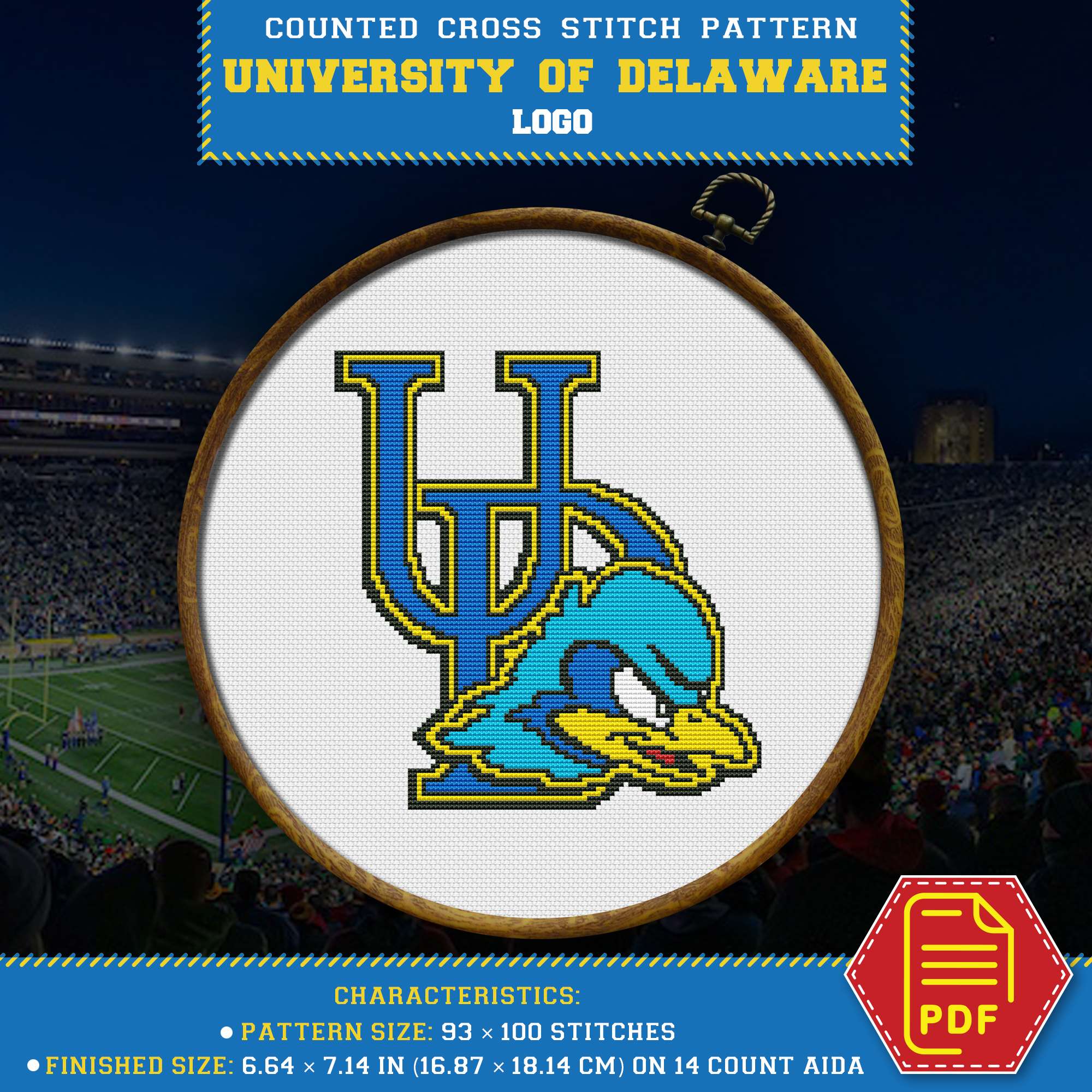 Delaware Fightin' Blue Hens Insignia DIY Wall Art - NCAA Themed Embroidery
