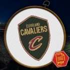 Cleveland Cavaliers Logo Counted Cross Stitch Pattern – Download in PDF 2 Cleveland Cavaliers logo counted cross stitch pattern displayed in a hoop over a stadium background