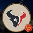 Houston Texans Logo Counted Cross Stitch Pattern - Download in PDF 2 Houston Texans logo counted cross stitch pattern displayed in a hoop over a stadium background