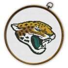 Jacksonville Jaguars Logo Counted Cross Stitch Pattern - Download in PDF 7 Jacksonville Jaguars logo cross stitch pattern shown in a wooden embroidery hoop
