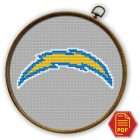 Los Angeles Chargers Logo Counted Cross Stitch Pattern - Download in PDF 1 Los Angeles Chargers logo counted cross stitch pattern shown in an embroidery hoop with PDF download badge