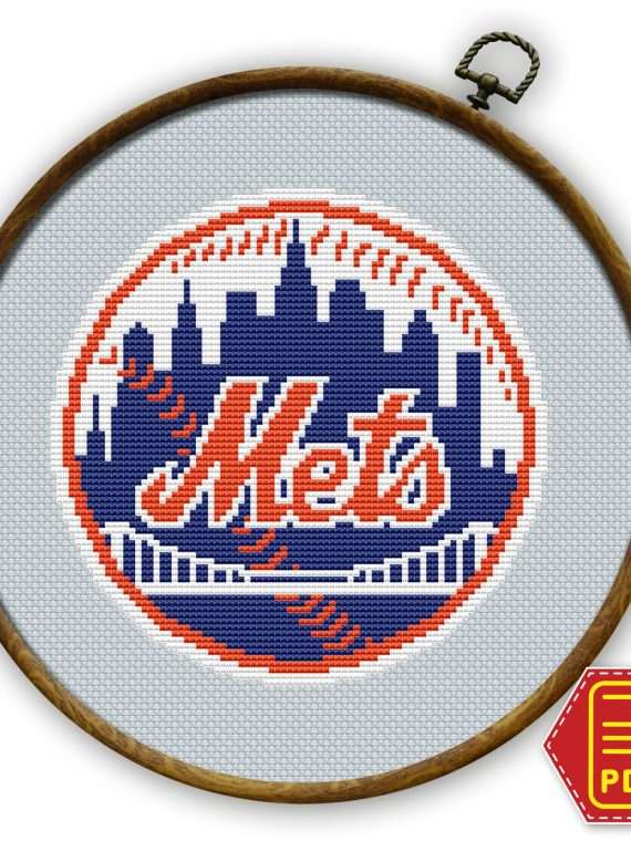 New York Mets logo counted cross stitch pattern cover page