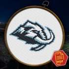 Utah Mammoth Logo Counted Cross Stitch Pattern - Download in PDF 2 Utah Mammoth logo counted cross stitch pattern displayed in a hoop over a stadium background